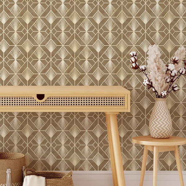 Pale Brown Art Deco Wallpaper CC334 - CostaCover - Peel and stick Removable Wallpaper - Abstract - abstract floral - abstract lines