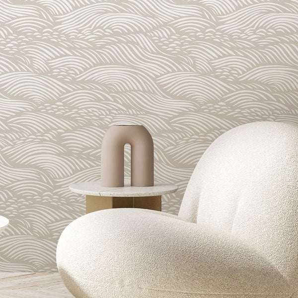 Beige Waves Japandi Wallpaper A096 - CostaCover-Peel and stick Removable Wallpaper-about walls-abstract wall art-abstract wallpaper
