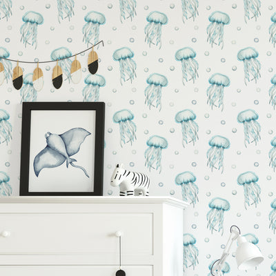 Blue Jellyfish Sea World Self Adhesive Wallpaper W070