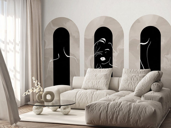 Beige Arches & Girl Lines Wall Mural AM059 - CostaCover - Peel and stick Removable Wallpaper - about walls - Abstract - abstract arches