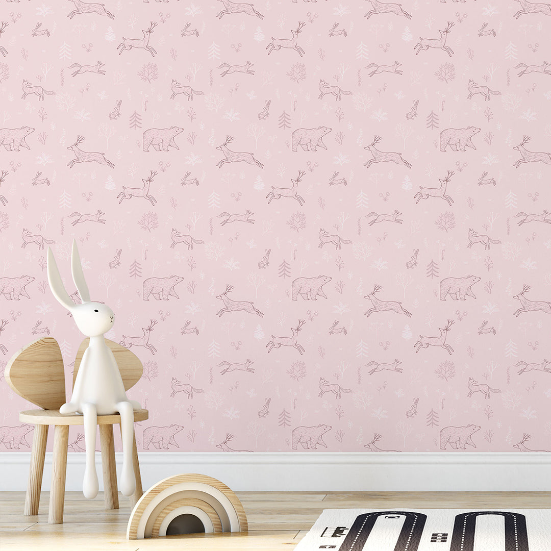 Pink Forest Animals Wallpaper S040