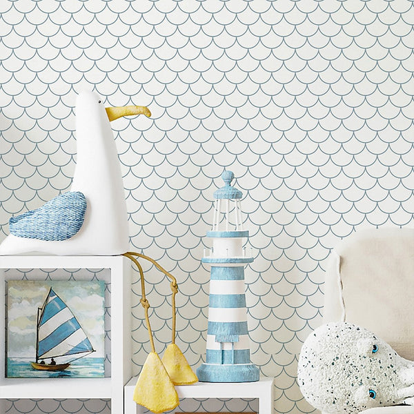 Blue Fish Scales Wallpaper S095 - CostaCover - Peel and stick Removable Wallpaper - Abstract - abstract wall art - abstract wallpaper