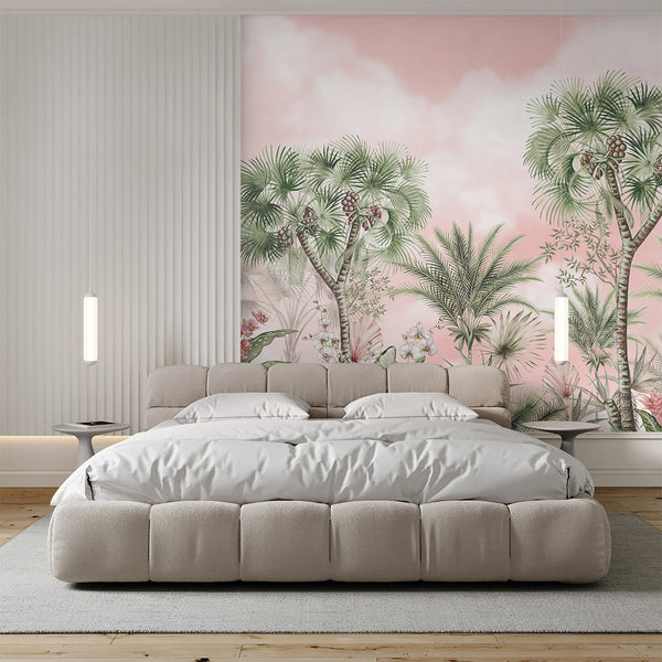 Pink Tropical Palm Tree Wall Mural AM179