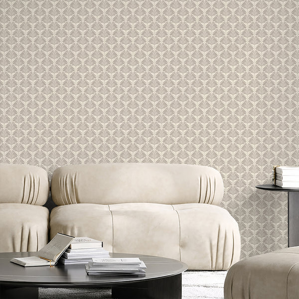 Taupe Beige Coastal Leaves Wallpaper L065