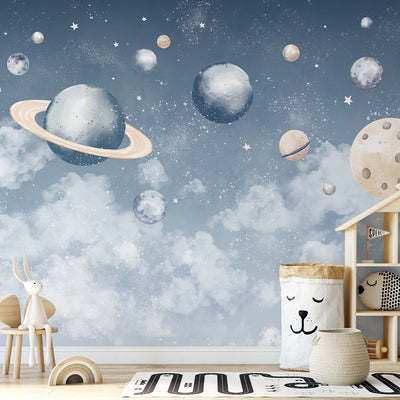 Blue Planets in Space Wall Mural SM091