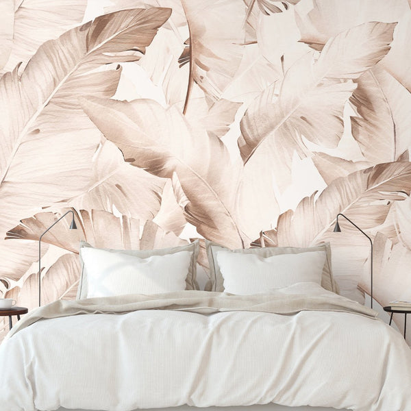 Beige Banana Leaves Wall Mural WM021 - CostaCover - Peel and stick Removable Wallpaper - adhesive wallpaper - banana leaves - Banana leaves wallpaper