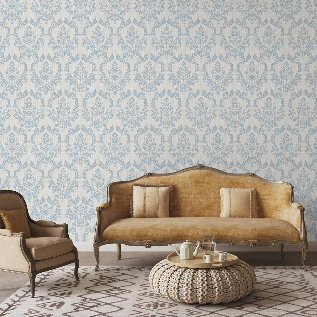 Light Blue Classic Damask Wallpaper A032