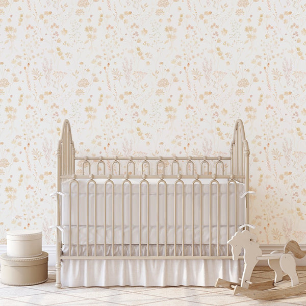 Pink & Gold Wildflowers Wallpaper W136 - CostaCover - Peel and stick Removable Wallpaper - Abstract - abstract floral - abstract wall art