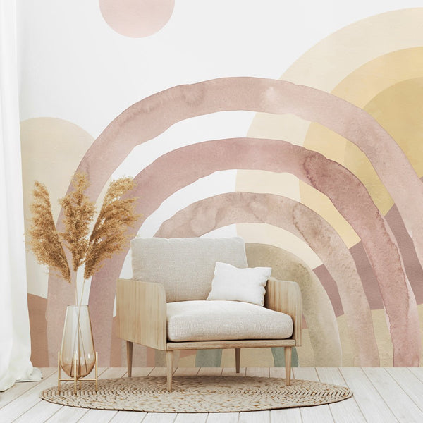 Boho Rainbow & Sun Wall Mural WM059 - CostaCover - Peel and stick Removable Wallpaper - Abstract - abstract wall art - abstract wallpaper