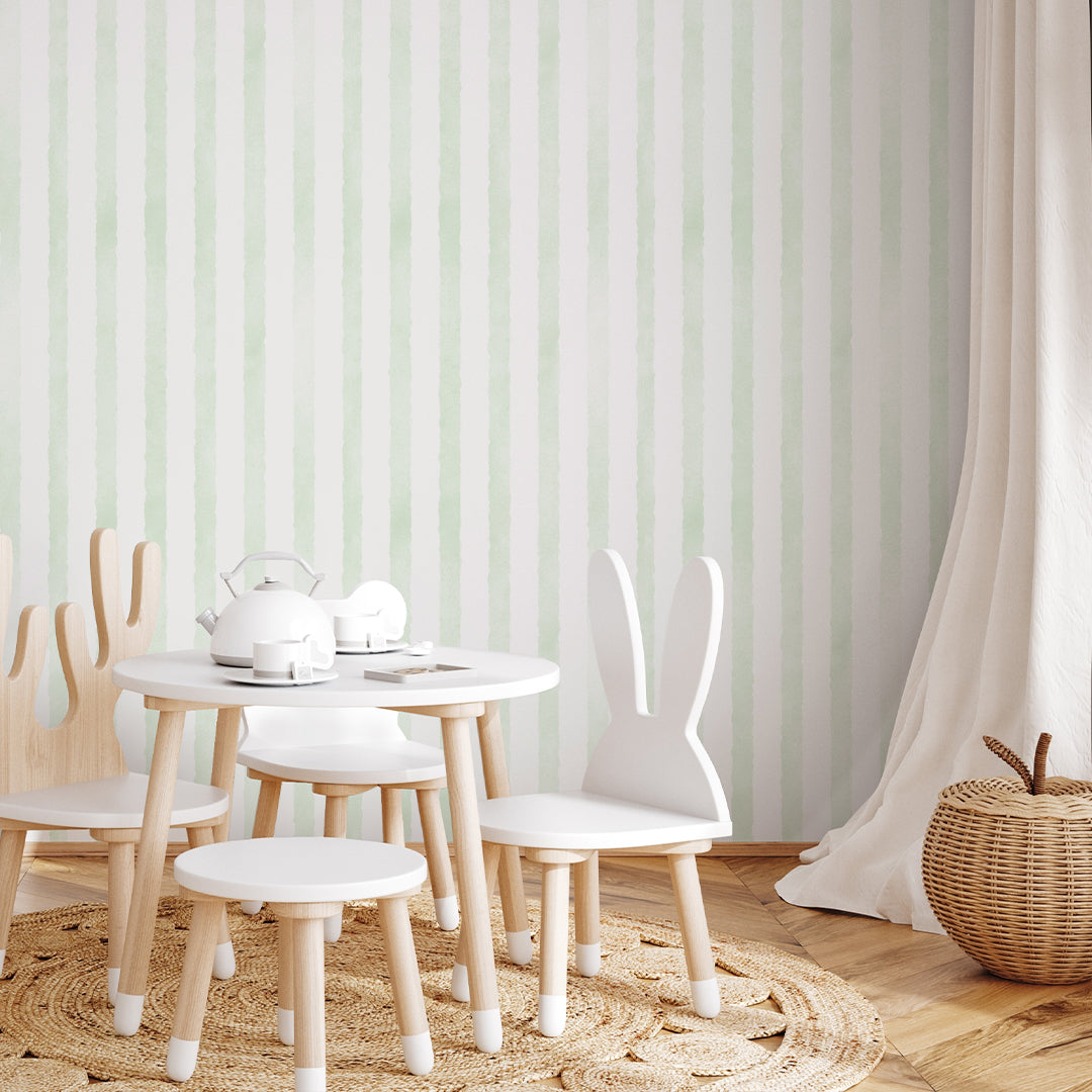 Green Watercolor Stripes Wallpaper A059