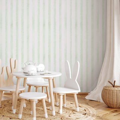 Green Watercolor Stripes Wallpaper A059