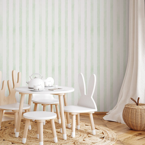 Green Watercolor Stripes Wallpaper A059 - CostaCover-Peel and stick Removable Wallpaper-Abstract-abstract mural-abstract paint
