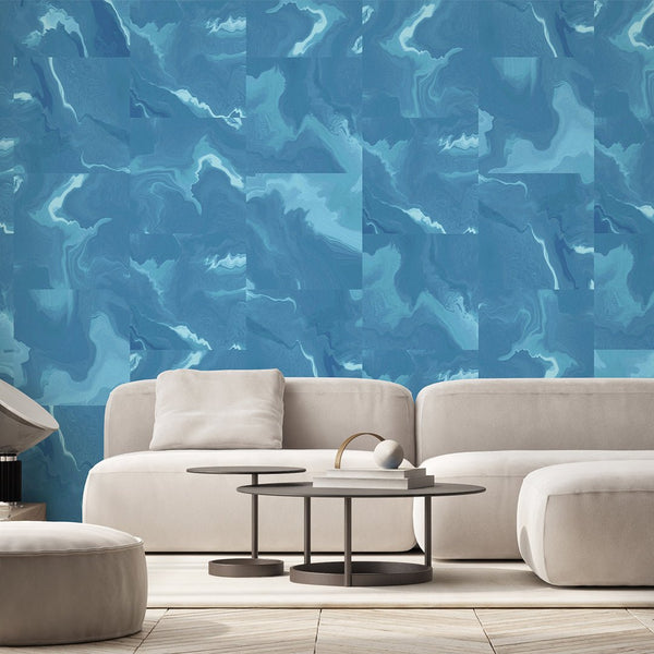 Blue Abstract Marble Squares Wall Mural AM028 - CostaCover - Peel and stick Removable Wallpaper - about walls - Abstract - Abstract Labyrinth Lines