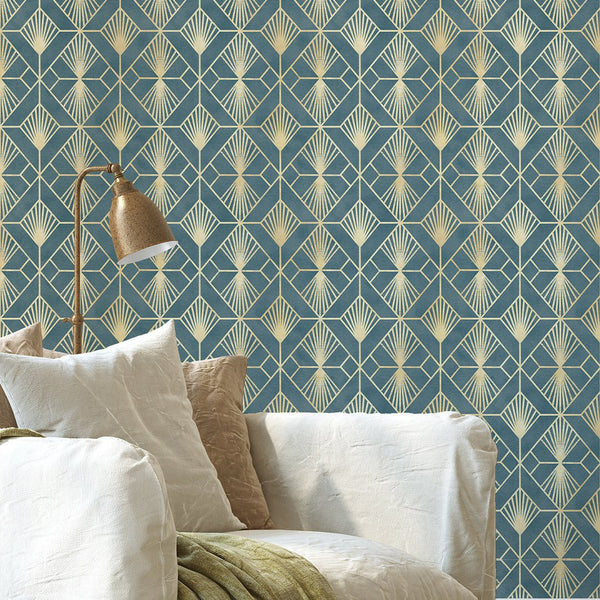 Blue Gray Art Deco Wallpaper CC335 - CostaCover - Peel and stick Removable Wallpaper - Abstract - abstract arches - Abstract Labyrinth Lines