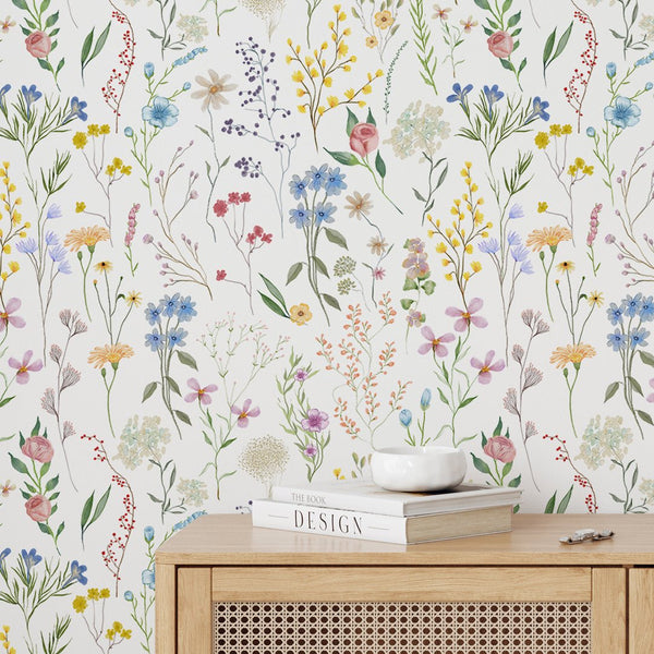 Сolorful Floral Garden Wallpaper W047 - CostaCover - Peel and stick Removable Wallpaper - abstract wallpaper - accent wallpaper - adhesive wallpaper