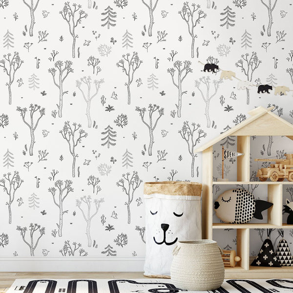 Black & White Tree Forest Wallpaper S041 - CostaCover - Peel and stick Removable Wallpaper - abstract forest - abstract wall art - abstract wallpaper
