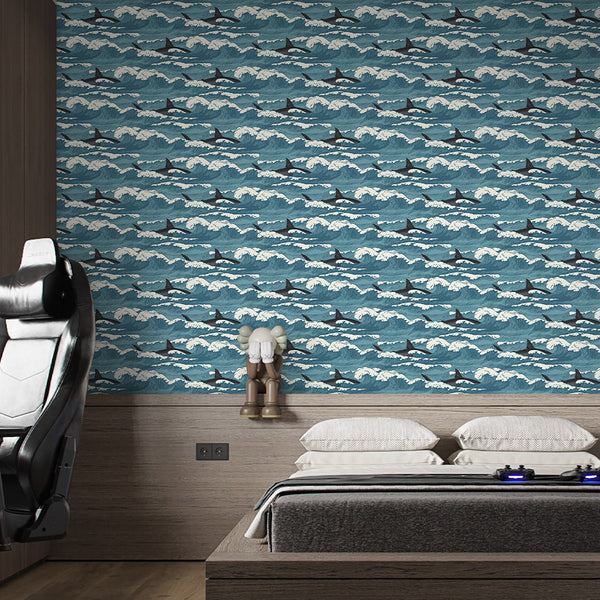 Japanese Orca Waves Wallpaper A103