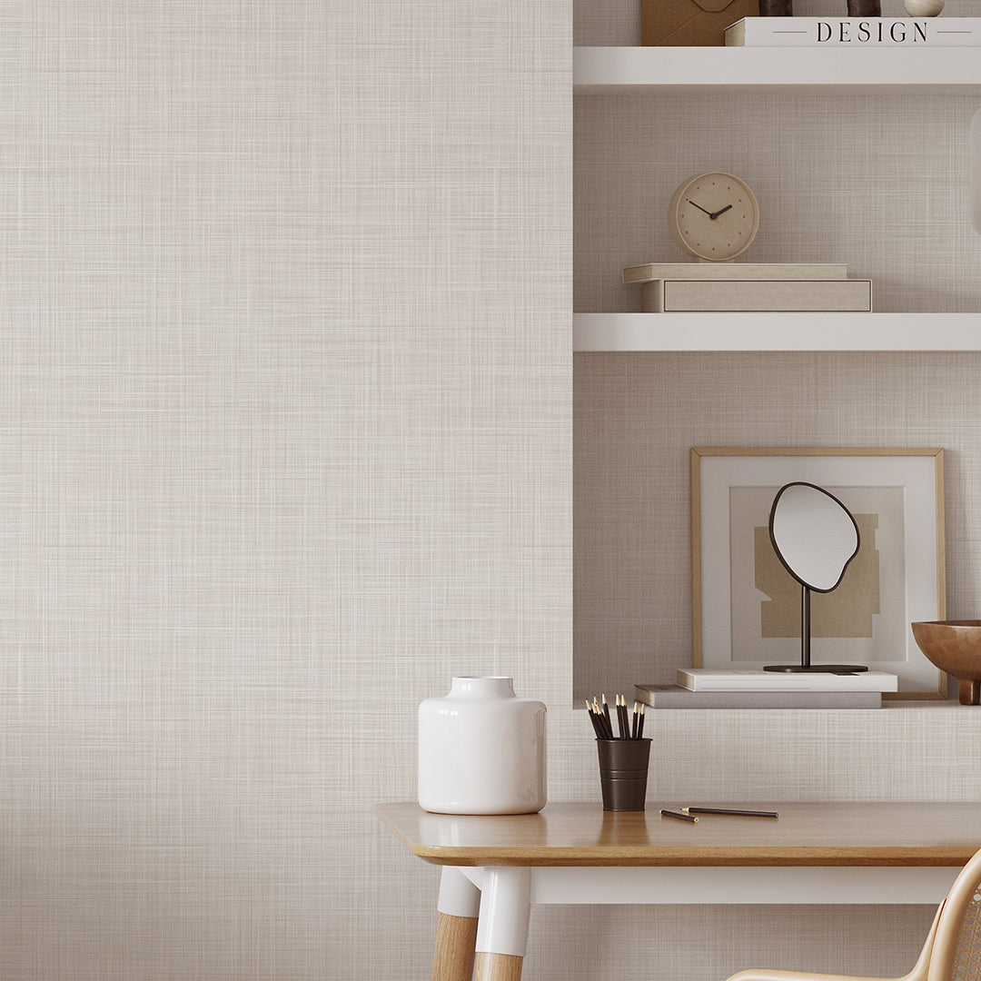 Neutral Beige Linen Wallpaper CC344