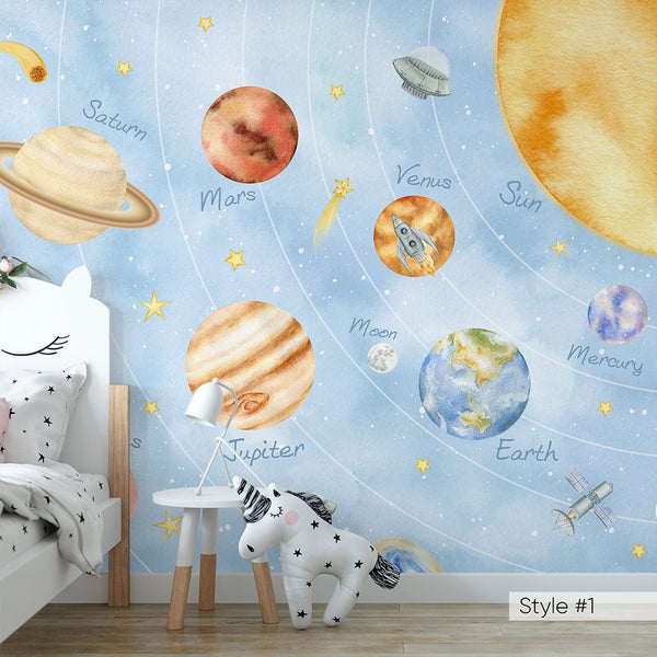 Blue Pink Solar System Wall Mural WM080 - CostaCover - Peel and stick Removable Wallpaper - abstract wallpaper - accent wallpaper - adhesive wallpaper
