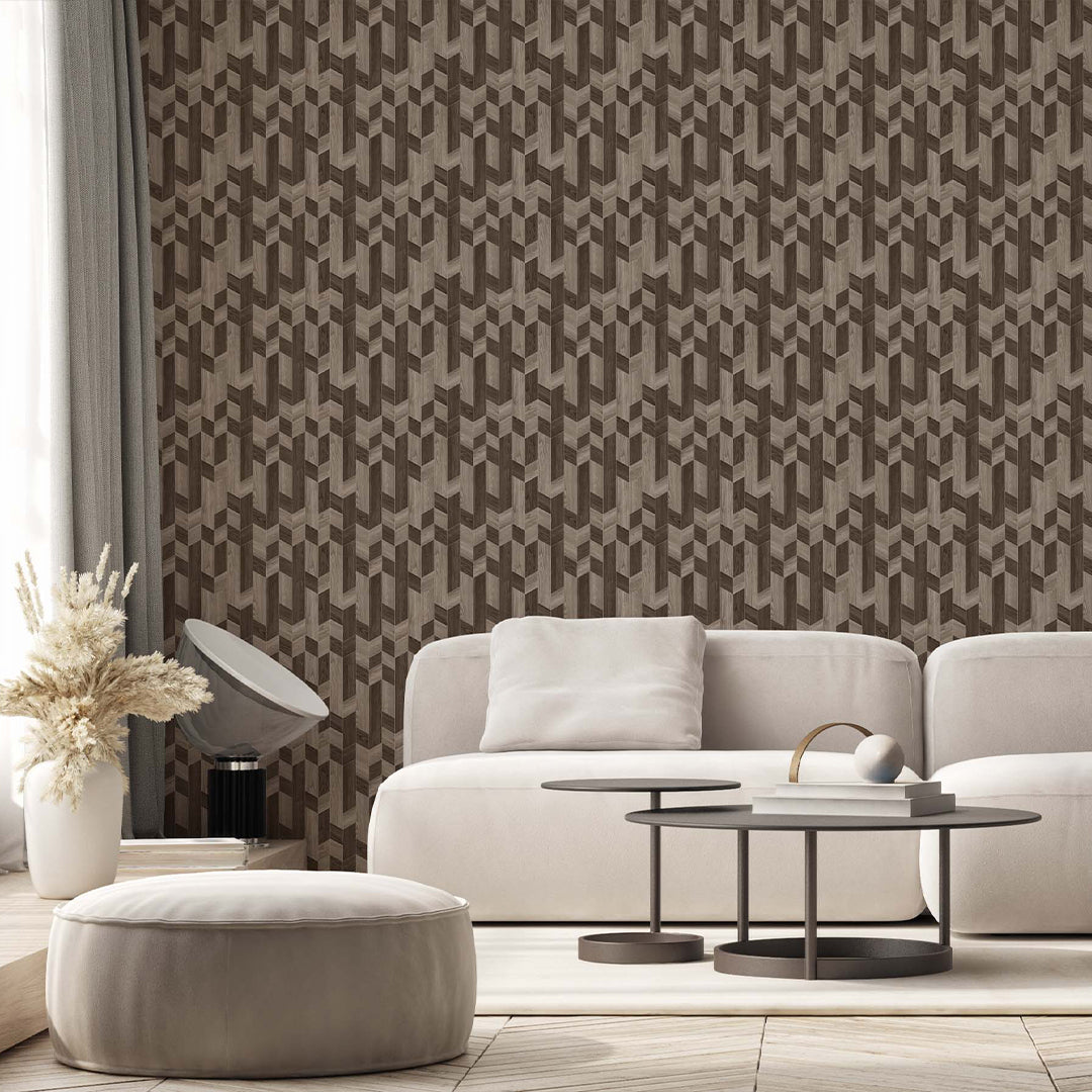 Brown Beige Wood Mosaic Wallpaper A020