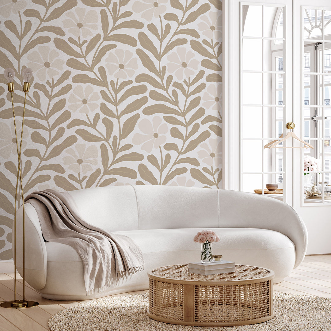 Beige Floral Wallpaper W141