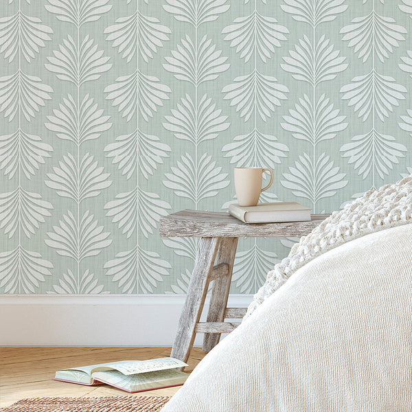 Sage Green Palm Leaf Wallpaper L015