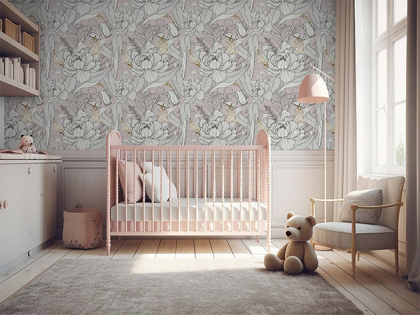 Peony Tulip Flowers Wallpaper CC297 - CostaCover - Peel and stick Removable Wallpaper - Abstract - abstract floral - accent wallpaper