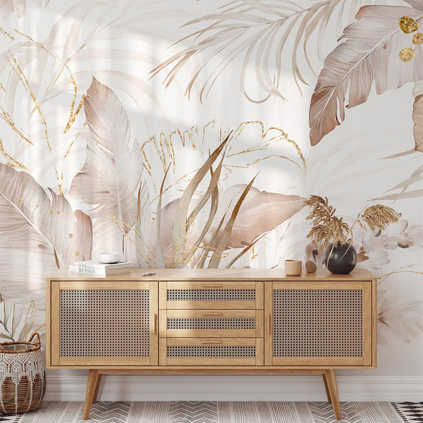Pastel Banana Leaves Wall Mural WM025 - CostaCover - Peel and stick Removable Wallpaper - adhesive wallpaper - baby bedroom - banana leaves