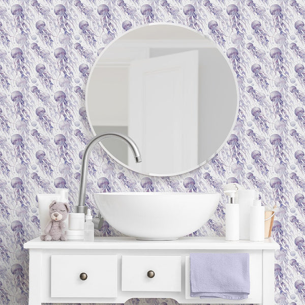 Purple Tiny Jellyfish Wallpaper S089 - CostaCover - Peel and stick Removable Wallpaper - accent wallpaper - adhesive wallpaper - baby bedroom