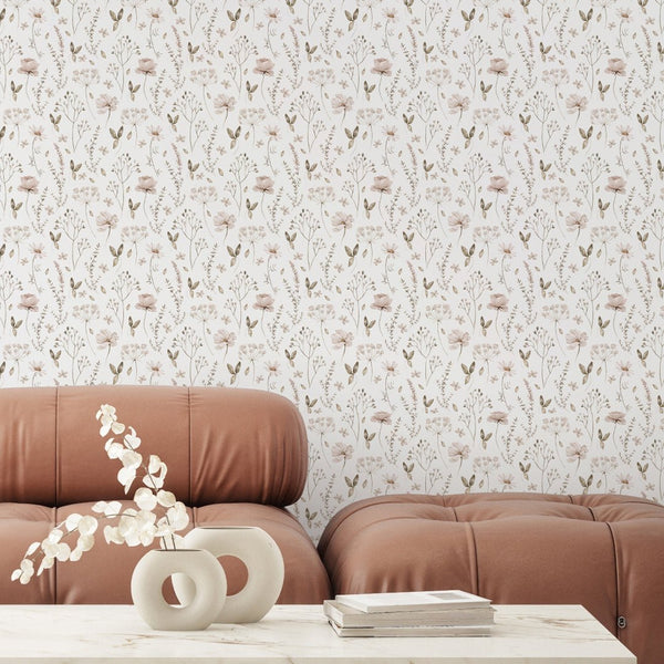 Neutral Floral Bedroom Wallpaper S065 - CostaCover-Peel and stick Removable Wallpaper-accent wallpaper-adhesive wallpaper-bathroom wallpaper