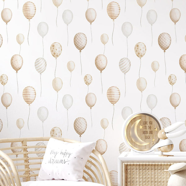 Beige Flying Balloon Wallpaper S106 - CostaCover - Peel and stick Removable Wallpaper - Abstract - abstract wall art - abstract wallpaper