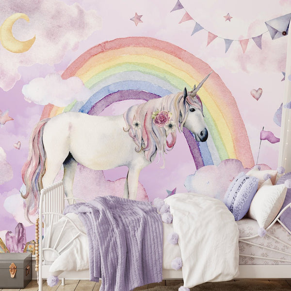 Fairy Unicorn & Rainbow Wall Mural WM068 - CostaCover - Peel and stick Removable Wallpaper - abstract wallpaper - accent wallpaper - adhesive wallpaper