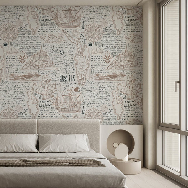 Antique Nautical Map Wallpaper A093 - CostaCover-Peel and stick Removable Wallpaper-abstract wallpaper-accent wallpaper