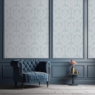 Light Blue Classic Damask Wallpaper A024