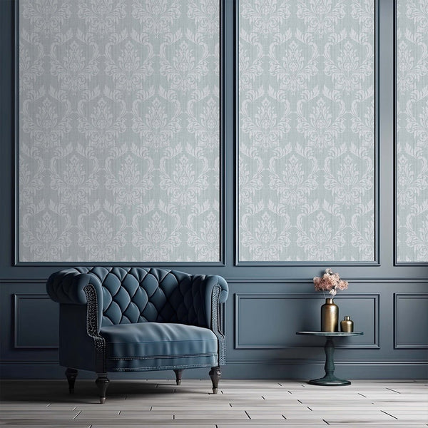 Light Blue Classic Damask Wallpaper A024 - CostaCover - Peel and stick Removable Wallpaper - accent wallpaper - adhesive wallpaper - aqua blue