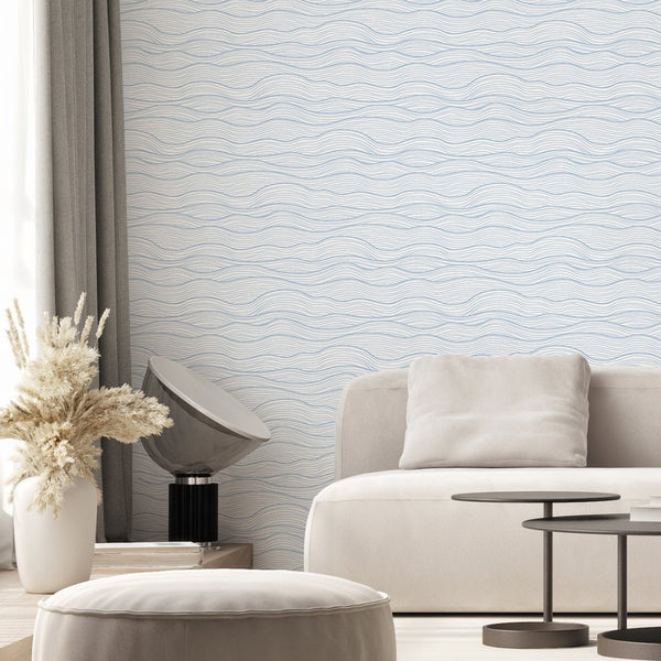 Light Blue Waves Wallpaper A098 - CostaCover - Peel and stick Removable Wallpaper - about walls - Abstract - abstract lines
