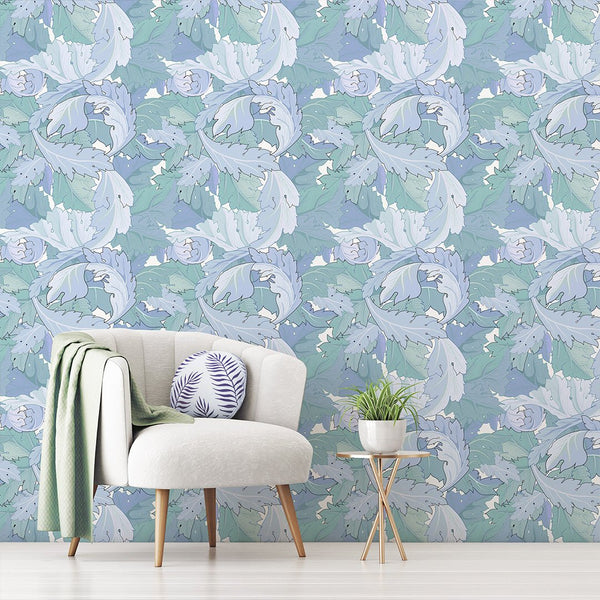 Blue & Mint Acanthus by Morris Wallpaper W124 - CostaCover - Peel and stick Removable Wallpaper - abstract floral - abstract wallpaper - accent wallpaper