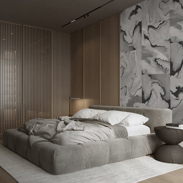 Black & Gray Marble Squares Wall Mural AM029 - CostaCover - Peel and stick Removable Wallpaper - about walls - Abstract - Abstract Labyrinth Lines