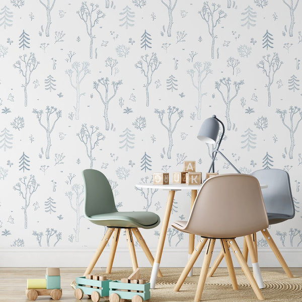 Blue Tree Forest Wallpaper S042 - CostaCover - Peel and stick Removable Wallpaper - abstract wall art - accent wallpaper - adhesive wallpaper
