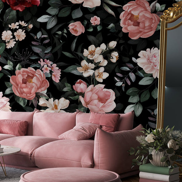 Dark Pink Flower Print Wall Mural SM032 - CostaCover - Peel and stick Removable Wallpaper - accent wallpaper - adhesive wallpaper - bathroom wallpaper