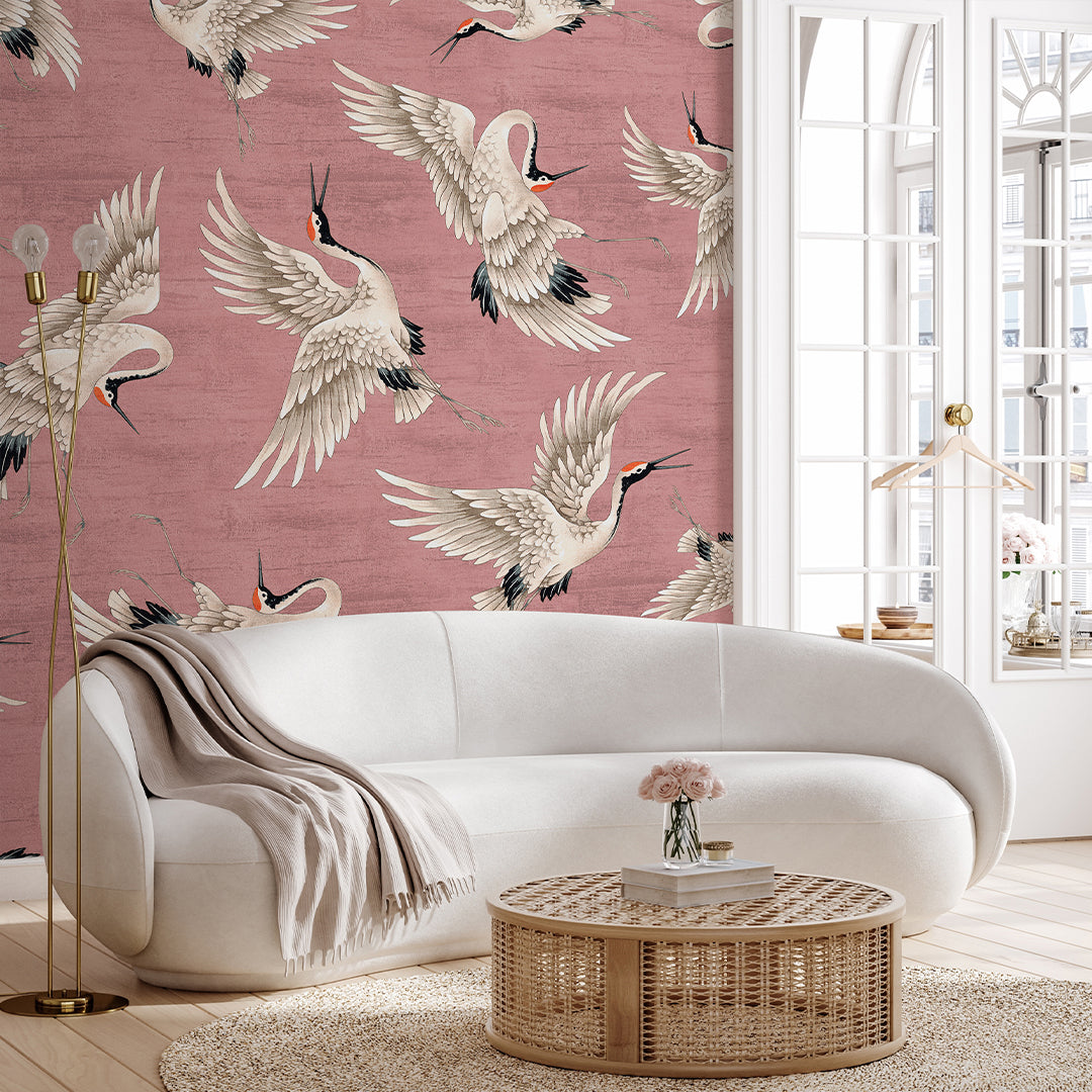 Flying Pink Japanese Cranes Wall Mural WM115
