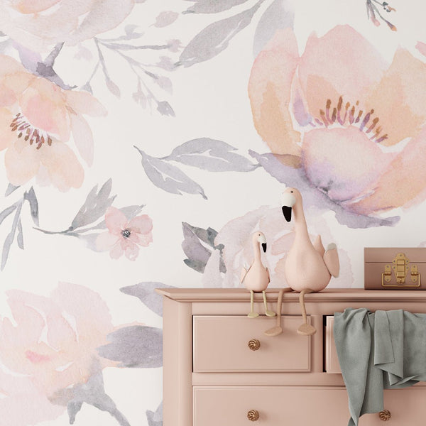 Soft Pink & Lilac Flowers Wall Mural WM002 - CostaCover - Peel and stick Removable Wallpaper - accent wallpaper - adhesive wallpaper - bathroom wallpaper
