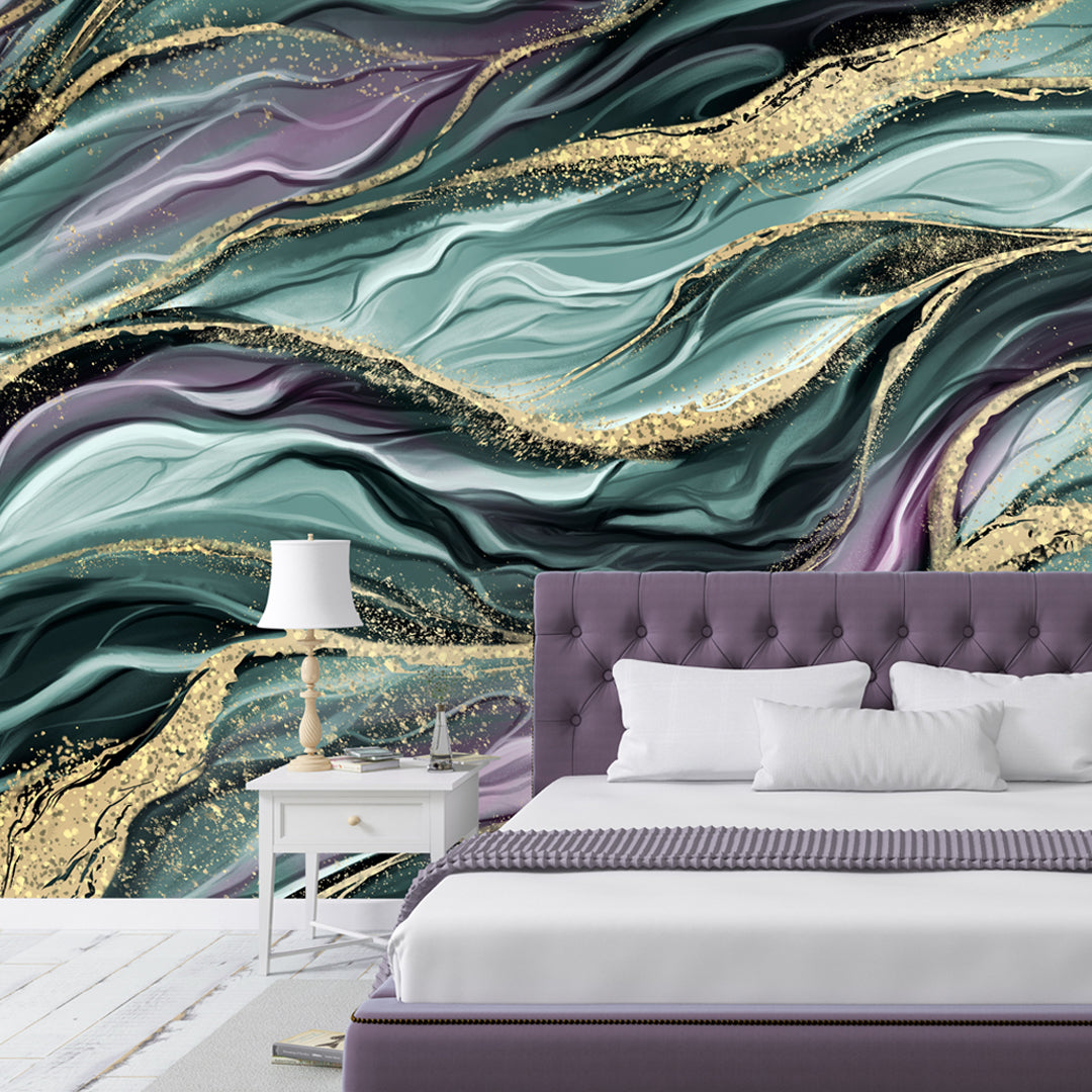 Abstract Green Purple Waves Self Adhesive Wall Mural CCM121