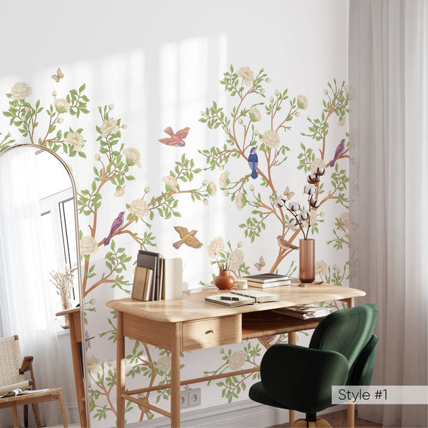 Blossom Flowers & Birds Wall Mural WM033 - CostaCover - Peel and stick Removable Wallpaper - accent wallpaper - adhesive wallpaper - baby bedroom