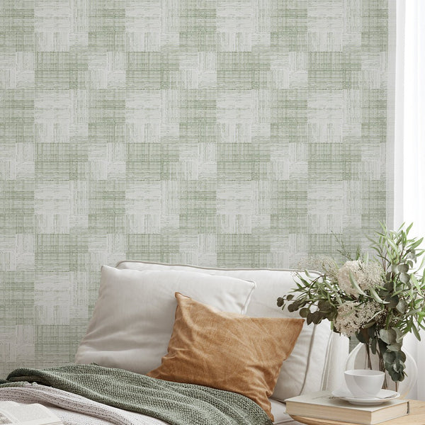 Soft Green Checker Grasscloth Wallpaper CG024 - CostaCover - Traditional Wallpaper - Abstract - Abstract Labyrinth Lines - abstract lines