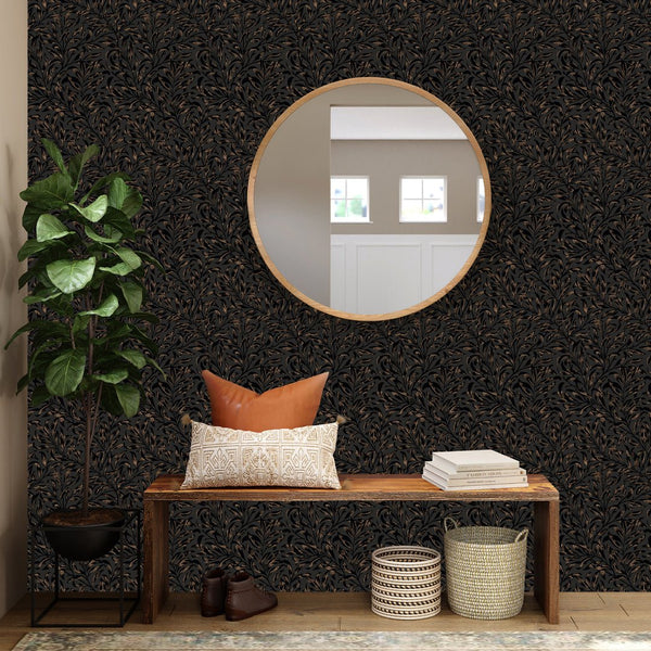 Black & Bronze Willow Bough by Morris Wallpaper W093 - CostaCover - Peel and stick Removable Wallpaper - abstract wall art - abstract wallpaper - accent wallpaper