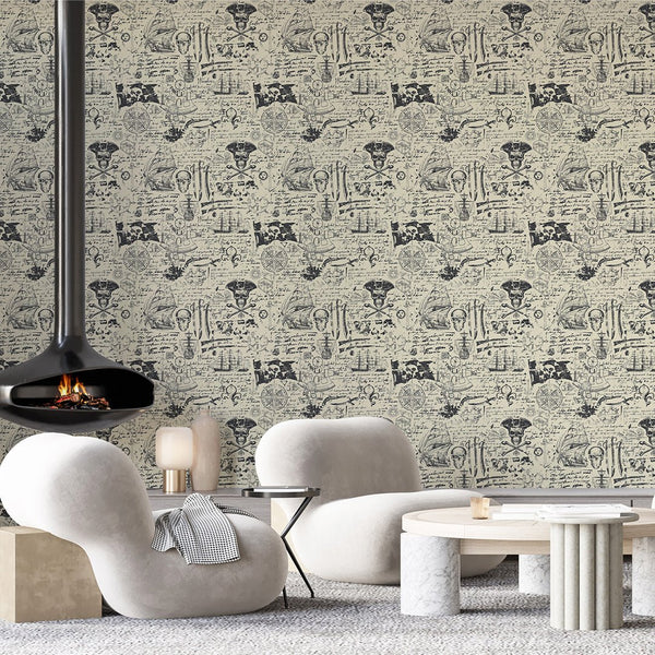 Vintage Pirate Map Wallpaper A094-CostaCover-Peel and stick Removable Wallpaper-abstract wallpaper-accent wallpaper-adhesive wallpaper