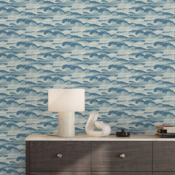 Japanese Blue Waves Wallpaper A099 - CostaCover - Peel and stick Removable Wallpaper - about walls - Abstract - abstract lines