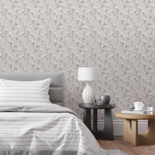 Gray Blossom Flowers Wallpaper W151 - CostaCover - Peel and stick Removable Wallpaper - abstract floral - abstract wall art - abstract wallpaper