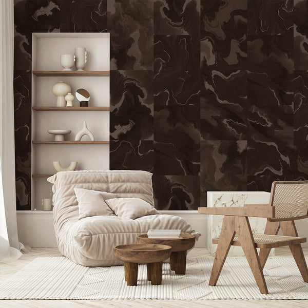 Dark Brown Marble Squares Wall Mural AM030 - CostaCover - Peel and stick Removable Wallpaper - Abstract - Abstract Labyrinth Lines - abstract lines